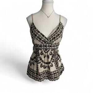 Original Currants Y2K 2000s Baby Doll Cami Top Plunging V Neck Size L 95% Cotton